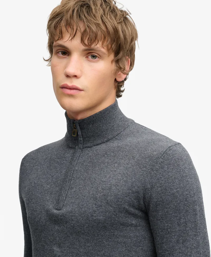Superdry Essential Lightweight Wool Blend Half Zip Jumper Grey-4