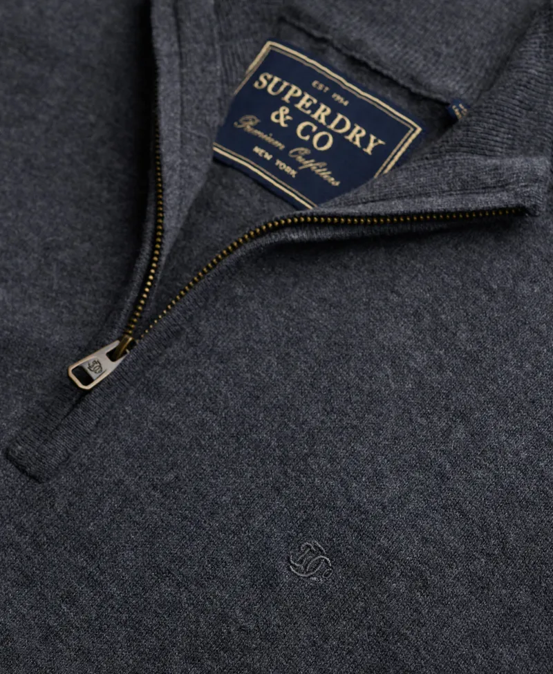 Superdry Essential Lightweight Wool Blend Half Zip Jumper Grey-5