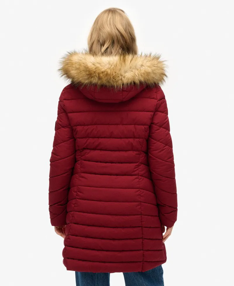 Superdry Fuji Faux Fur Hood Mid Length Jacket Wine-2