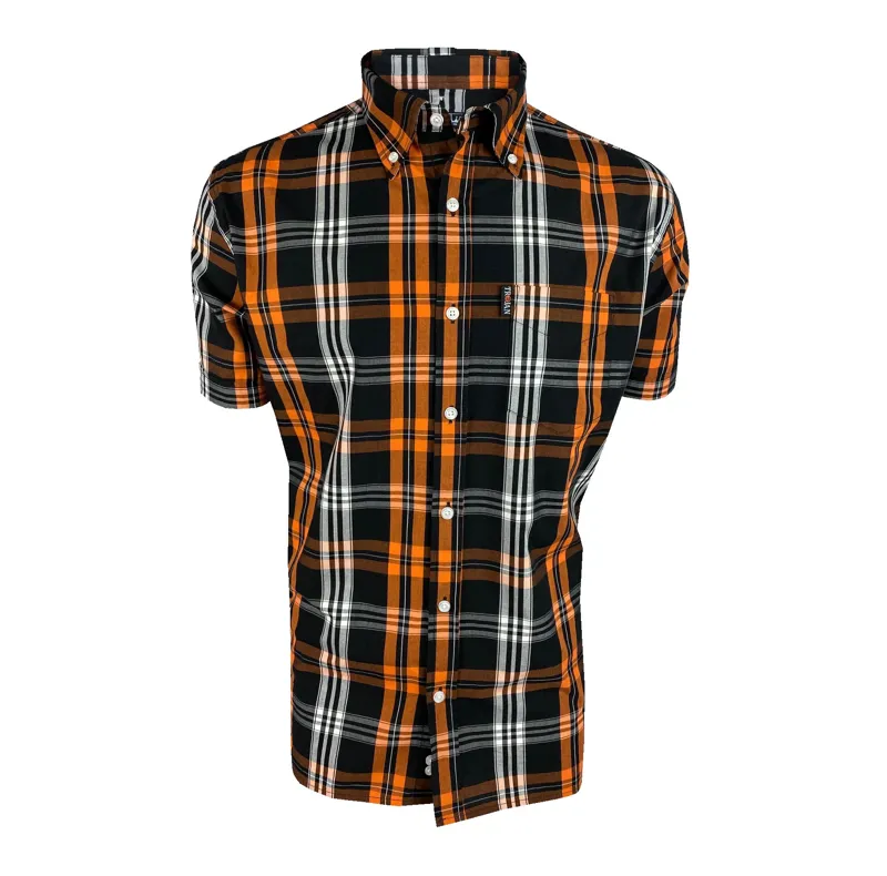 Trojan Windowpane Check S/S Shirt Black/Orange/Ecru 