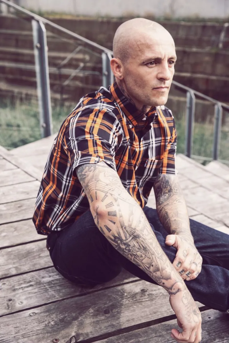 Trojan Windowpane Check S/S Shirt Black/Orange/Ecru -1