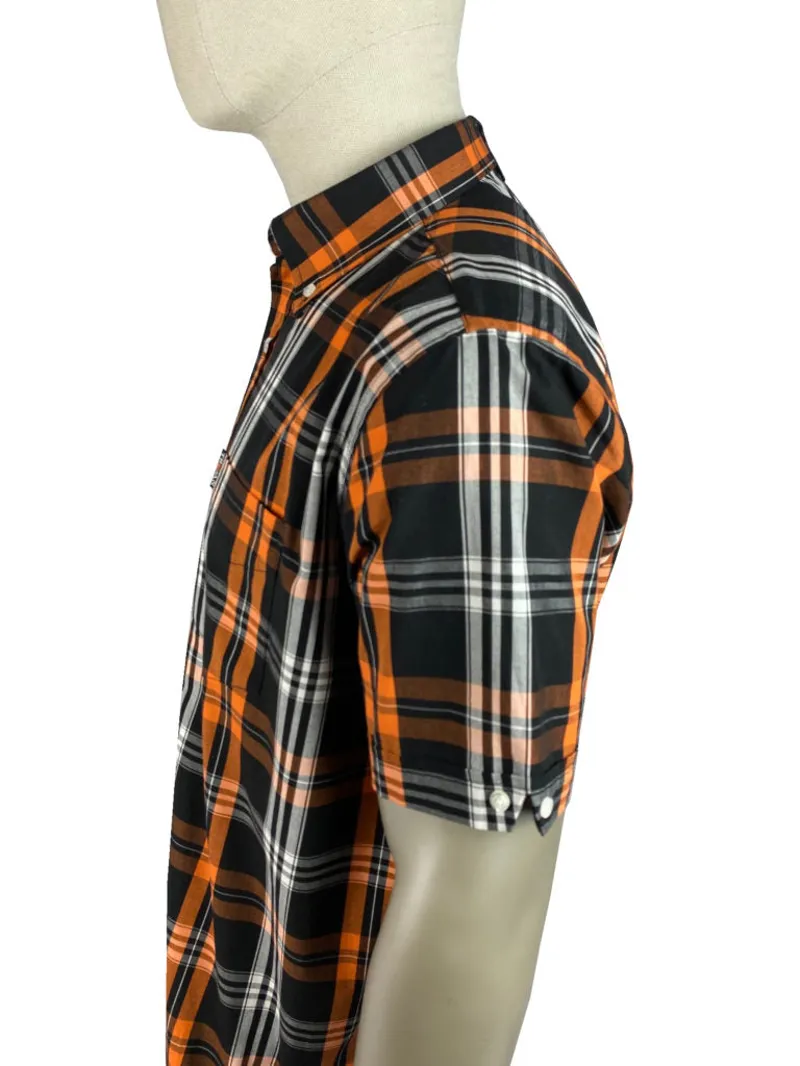 Trojan Windowpane Check S/S Shirt Black/Orange/Ecru -3
