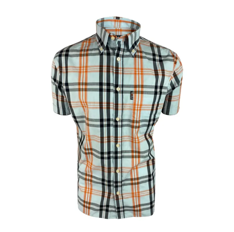 Trojan Windowpane Check S/S Shirt Sky/Navy/Orange