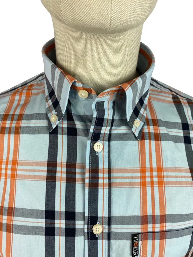 Trojan Windowpane Check S/S Shirt Sky/Navy/Orange-1