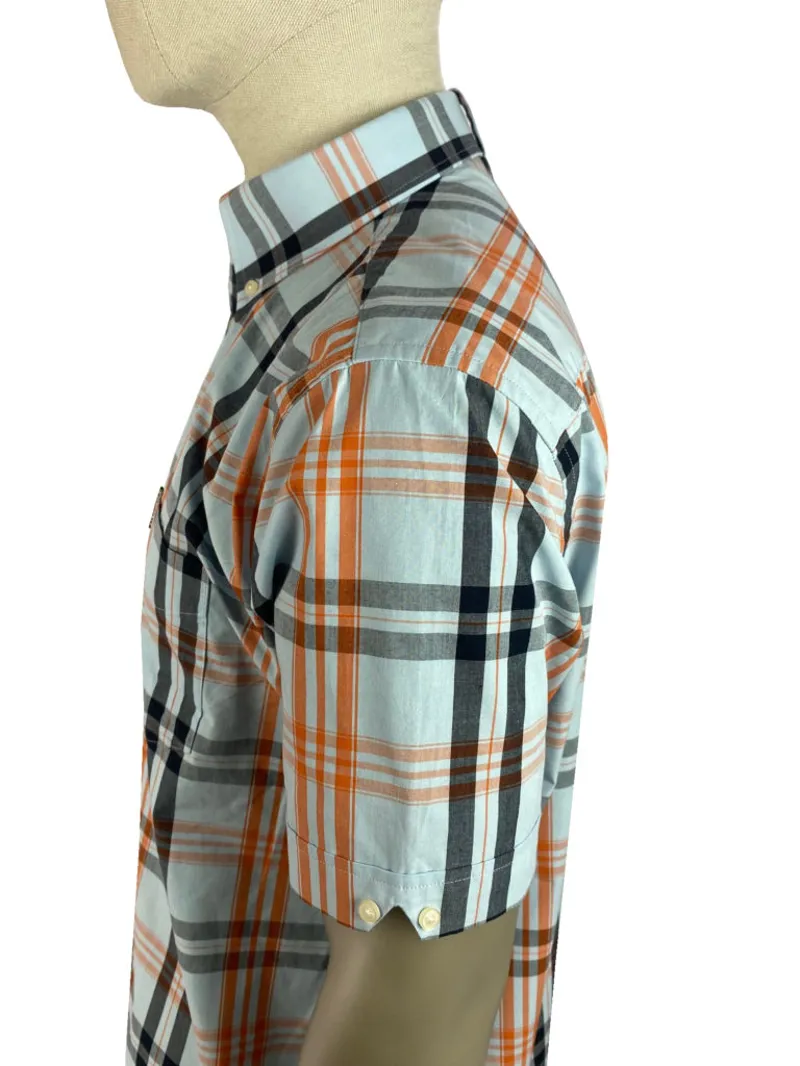 Trojan Windowpane Check S/S Shirt Sky/Navy/Orange-2