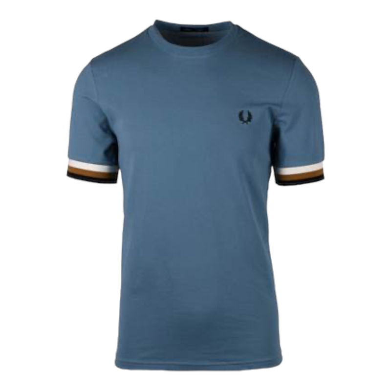 Fred Perry M3594-N11 Striped Cuff Pique T/shirt Ash Blue