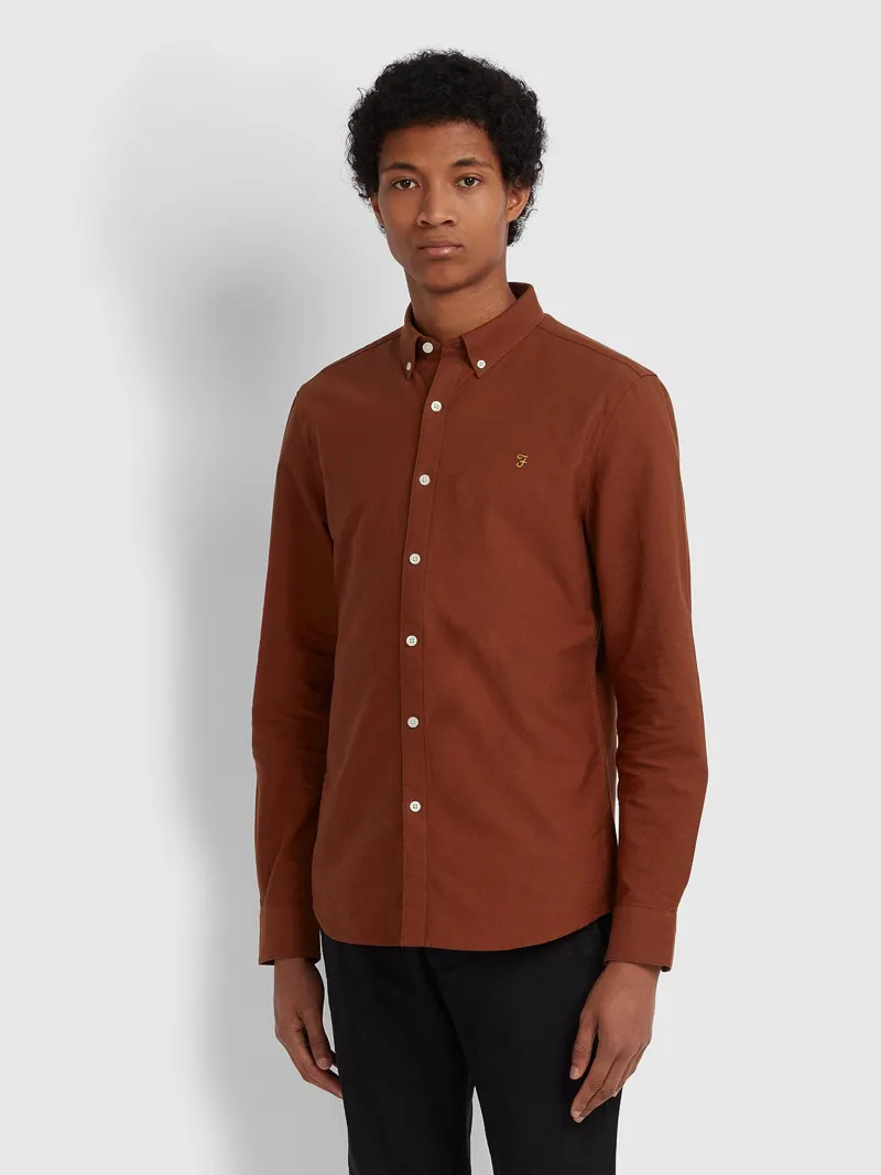 Farah Brewer Slim Fit Shirt Burnt Red
