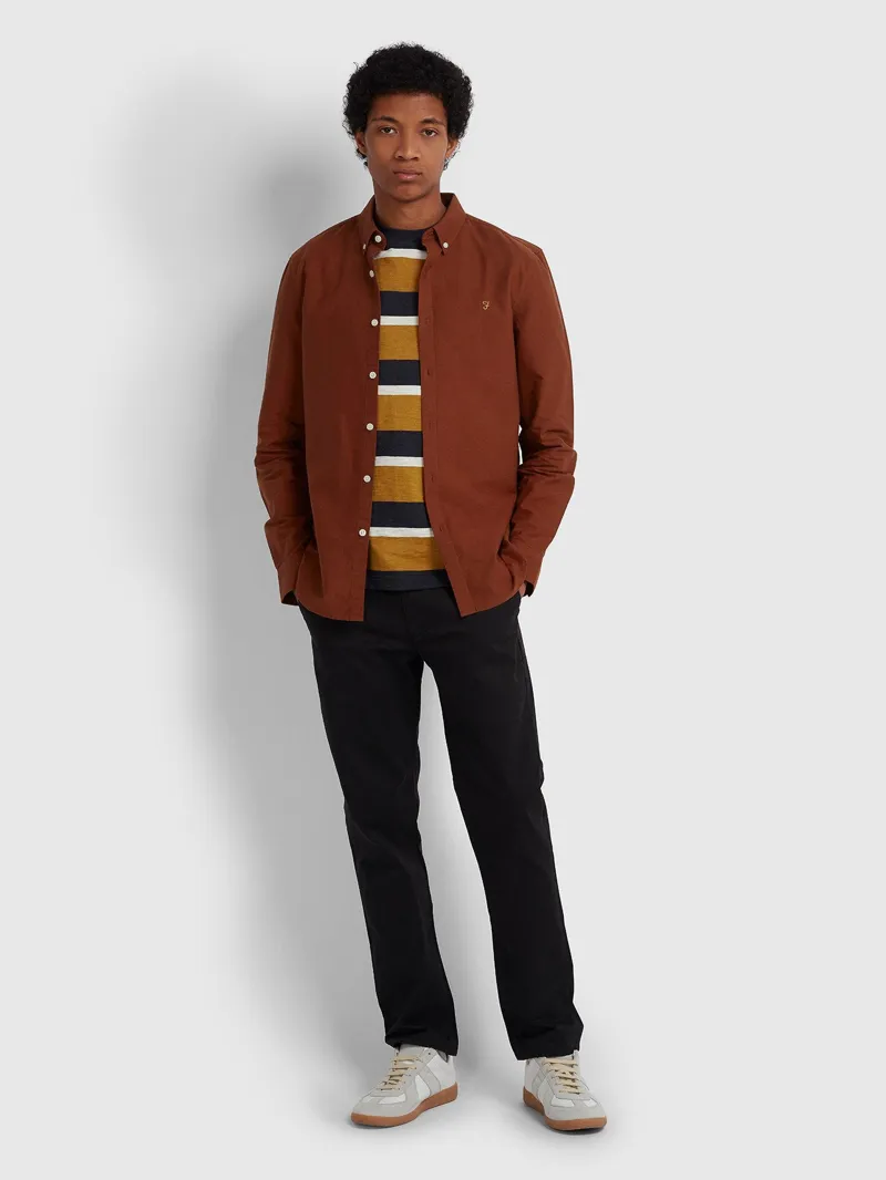 Farah Brewer Slim Fit Shirt Burnt Red-1