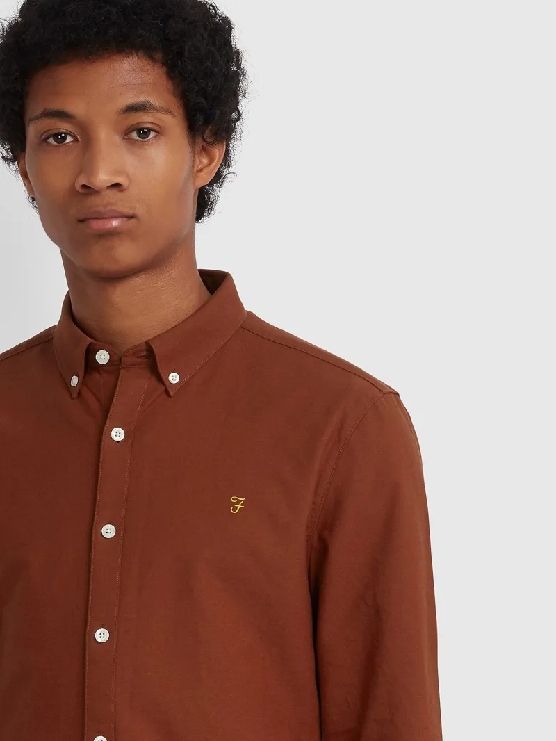 Farah Brewer Slim Fit Shirt Burnt Red-3