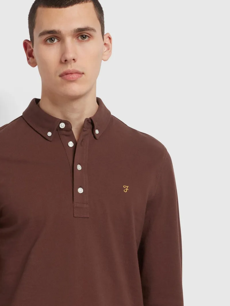 Farah Ricky Long Sleeve Polo Shirt Burgundy