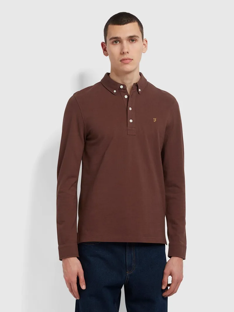 Farah Ricky Long Sleeve Polo Shirt Burgundy-2