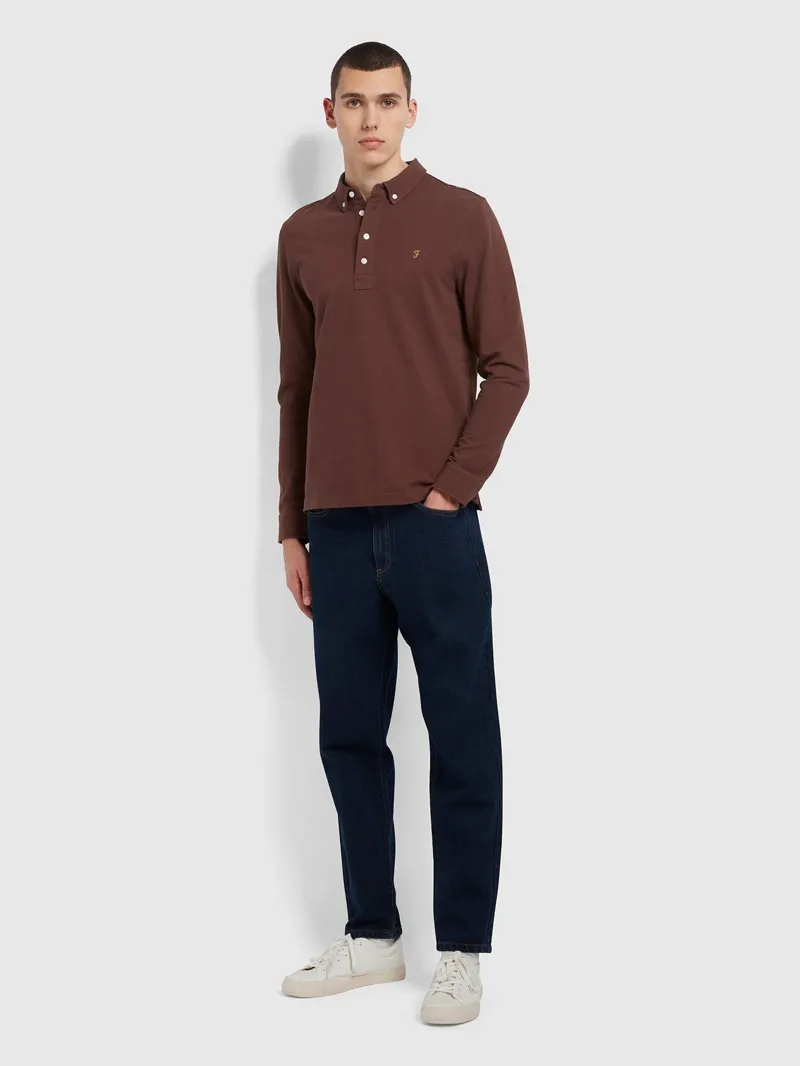 Farah Ricky Long Sleeve Polo Shirt Burgundy-3