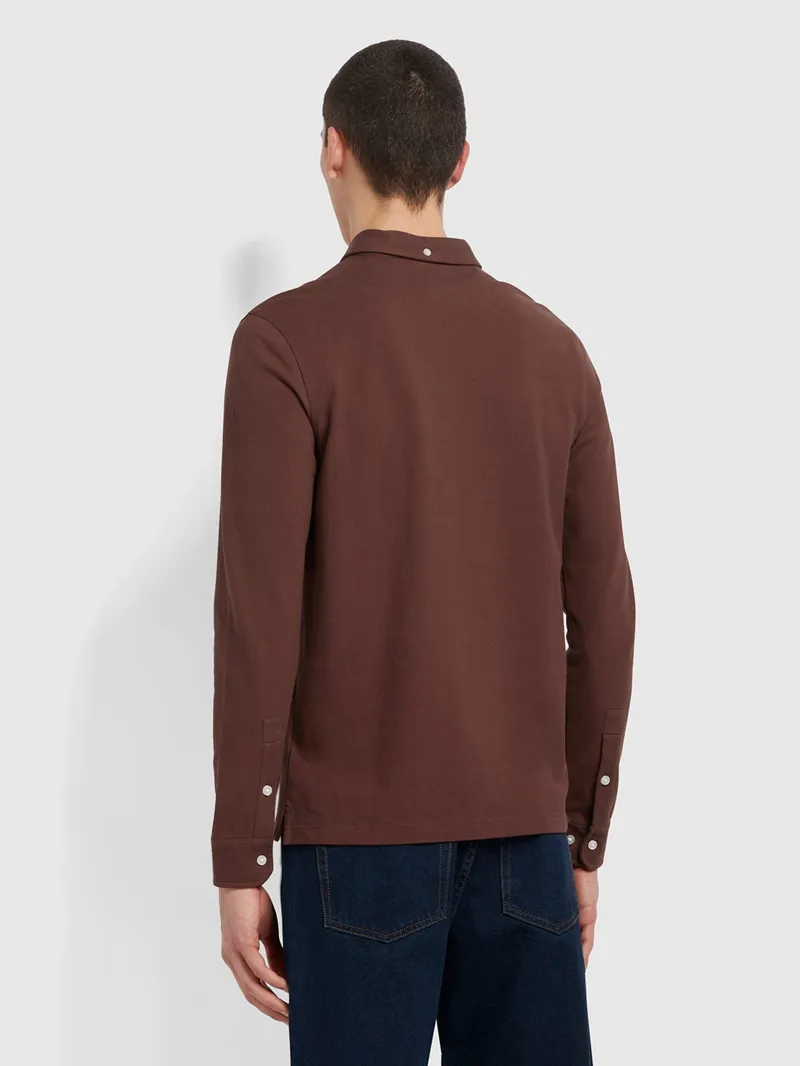 Farah Ricky Long Sleeve Polo Shirt Burgundy-1
