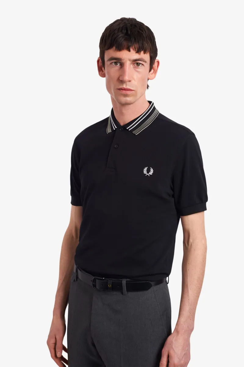 Fred Perry M1695-102 Stripe Collar Polo T-shirt Black-3