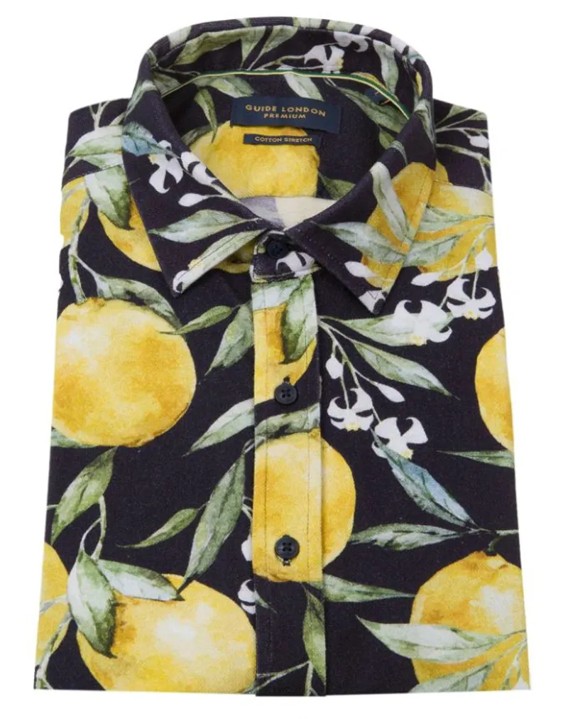 Guide London Lemons Short Sleeve Shirt Navy