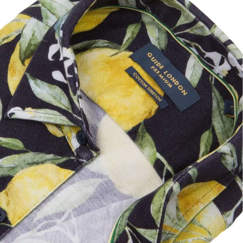Guide London Lemons Short Sleeve Shirt Navy-1