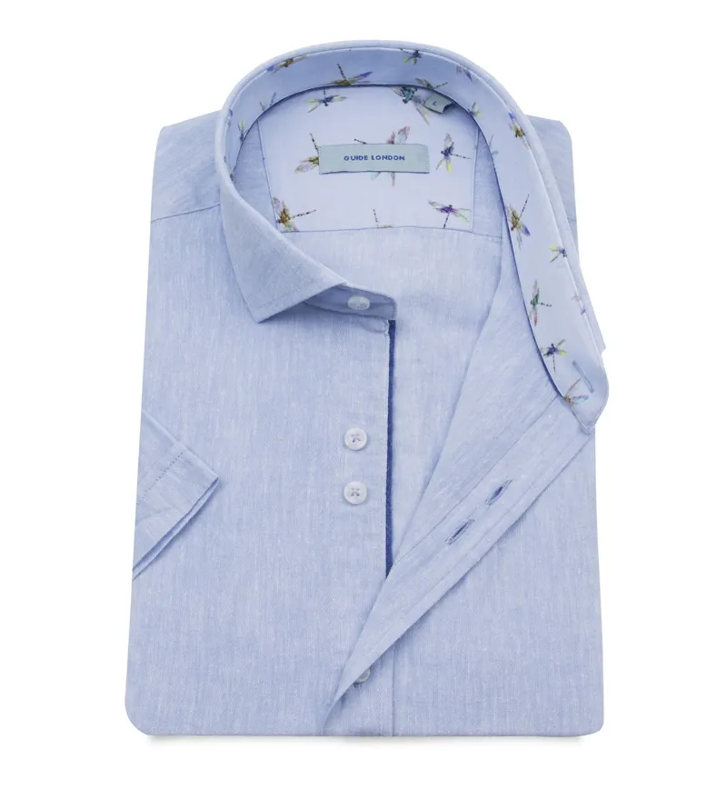 Guide London Linen Mix Short Sleeve Shirt Sky -1