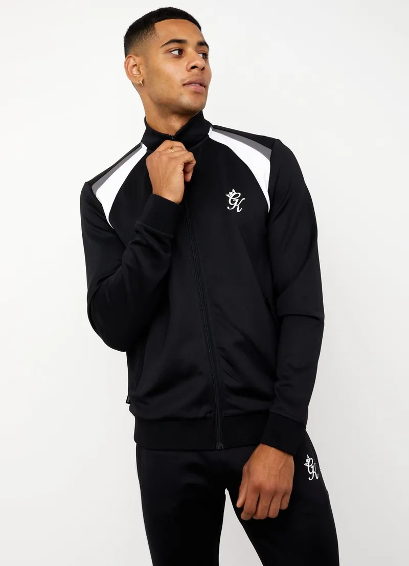 Gym King Retro Panel Funnel Track Top Black / White-2