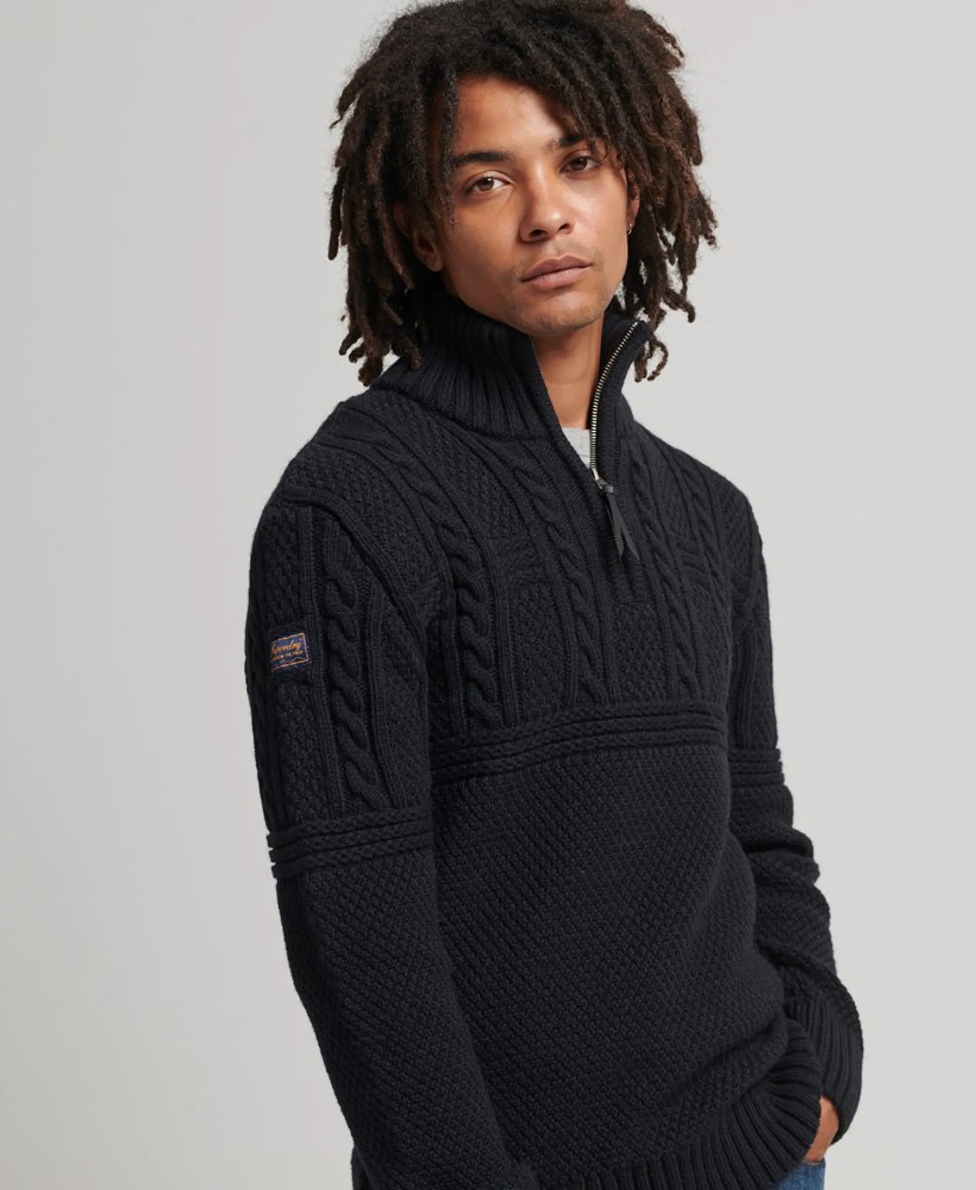Superdry M6110308A Rib Pattern Jacob Henley Zip Neck Jumper Navy