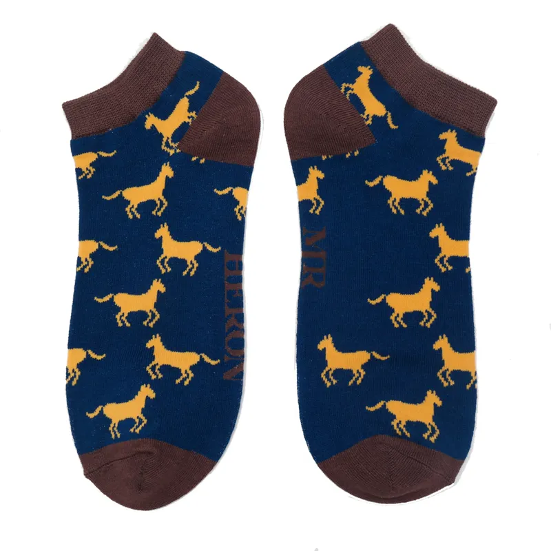 Mr Heron MHT015 Bamboo Trainer Horses Socks Navy