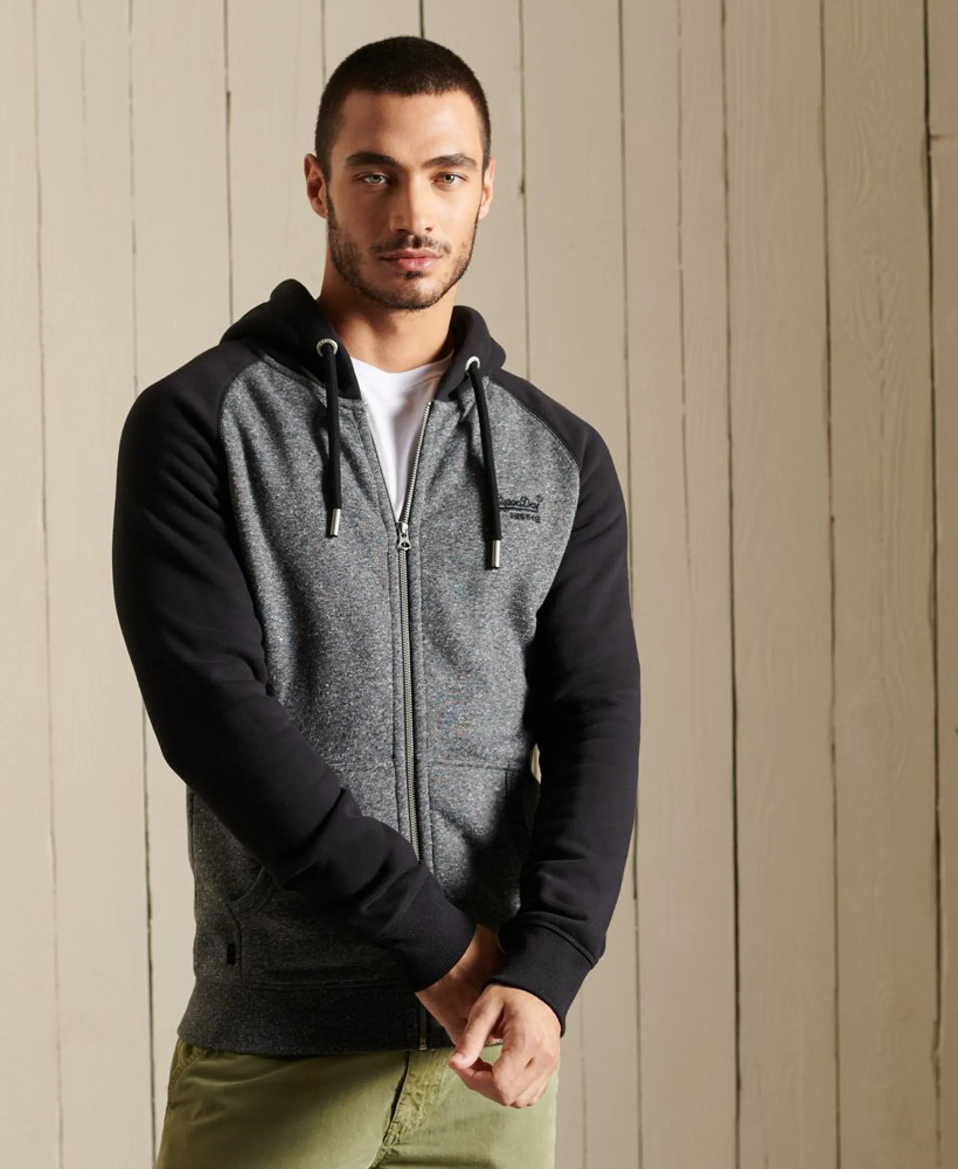 Superdry Vintage Logo Embroidered Baseball Zip Hoodie Charcoal/Black