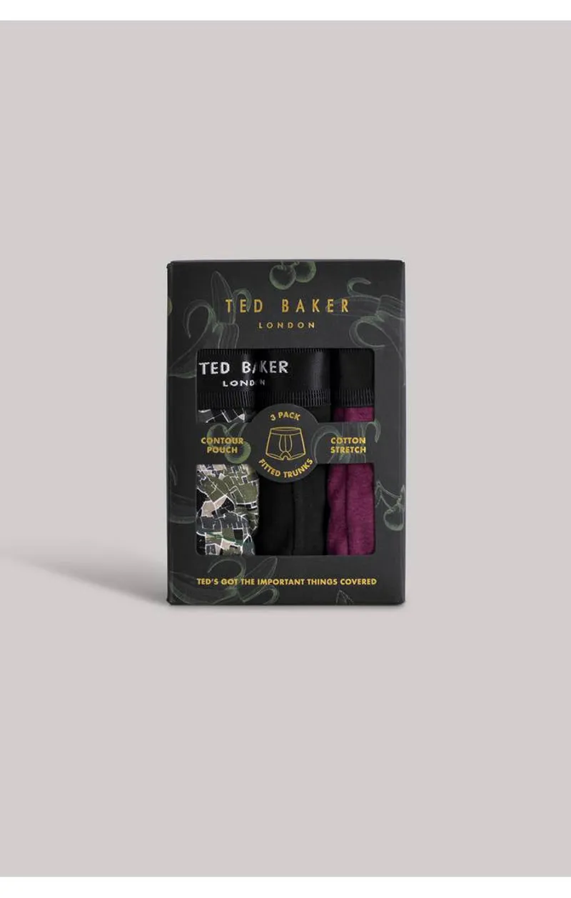Ted Baker 3 Pack Fitted Trunks Wd/Blk/Duff SMALL ONLY
