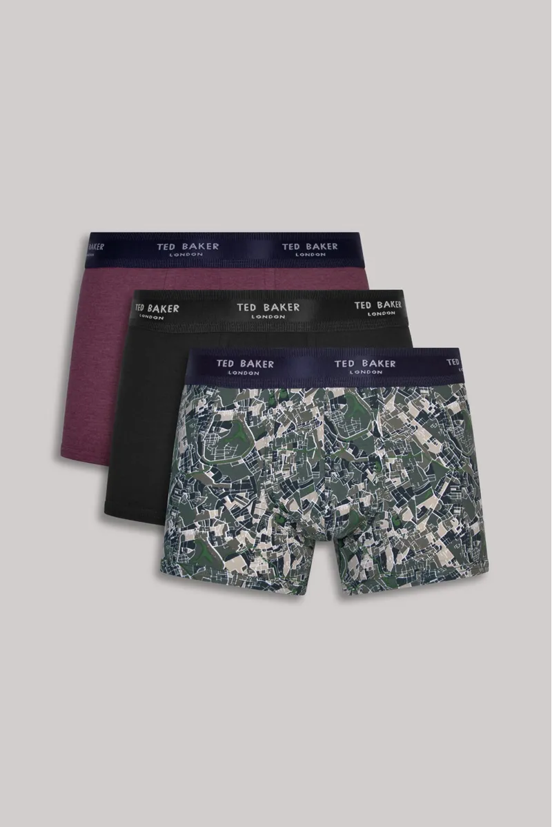 Ted Baker 3 Pack Fitted Trunks Wd/Blk/Duff SMALL ONLY-1
