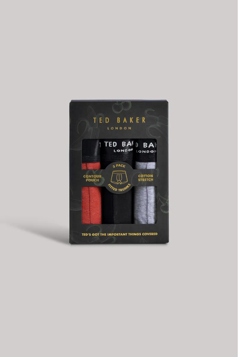 Ted Baker 3 Pack Fitted Trunks Hg/Blk/Burg SMALL ONLY 