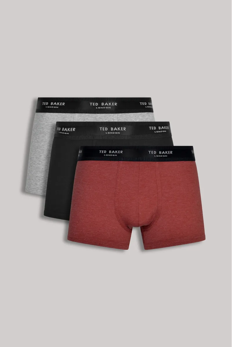 Ted Baker 3 Pack Fitted Trunks Hg/Blk/Burg SMALL ONLY -1