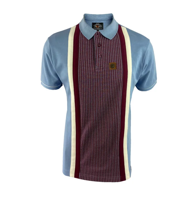 Trojan Houndstooth Panel Polo T-shirt Sky SMALL ONLY LAST ONE