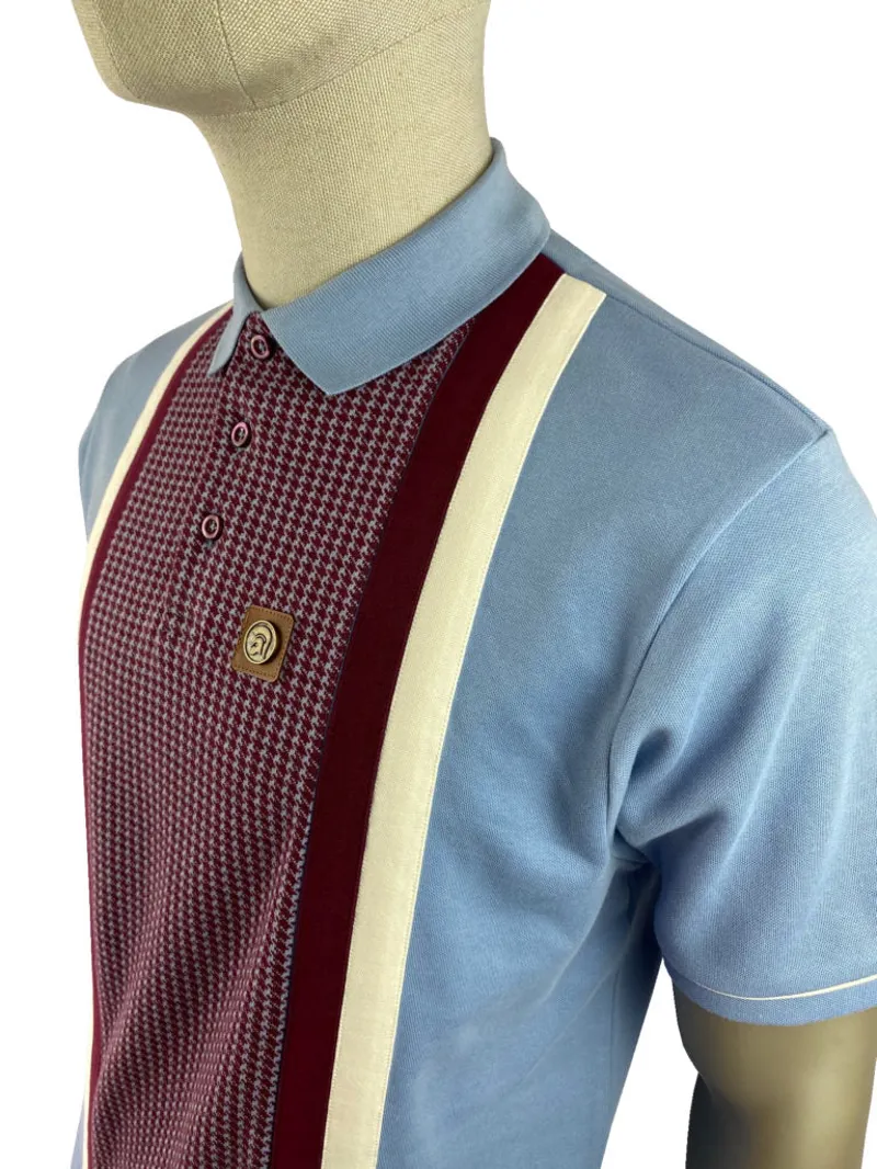 Trojan Houndstooth Panel Polo T-shirt Sky SMALL ONLY LAST ONE-1