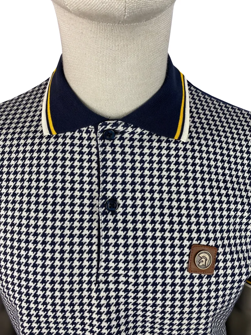Trojan Jacquard Dogtooth Polo T-shirt Navy-2