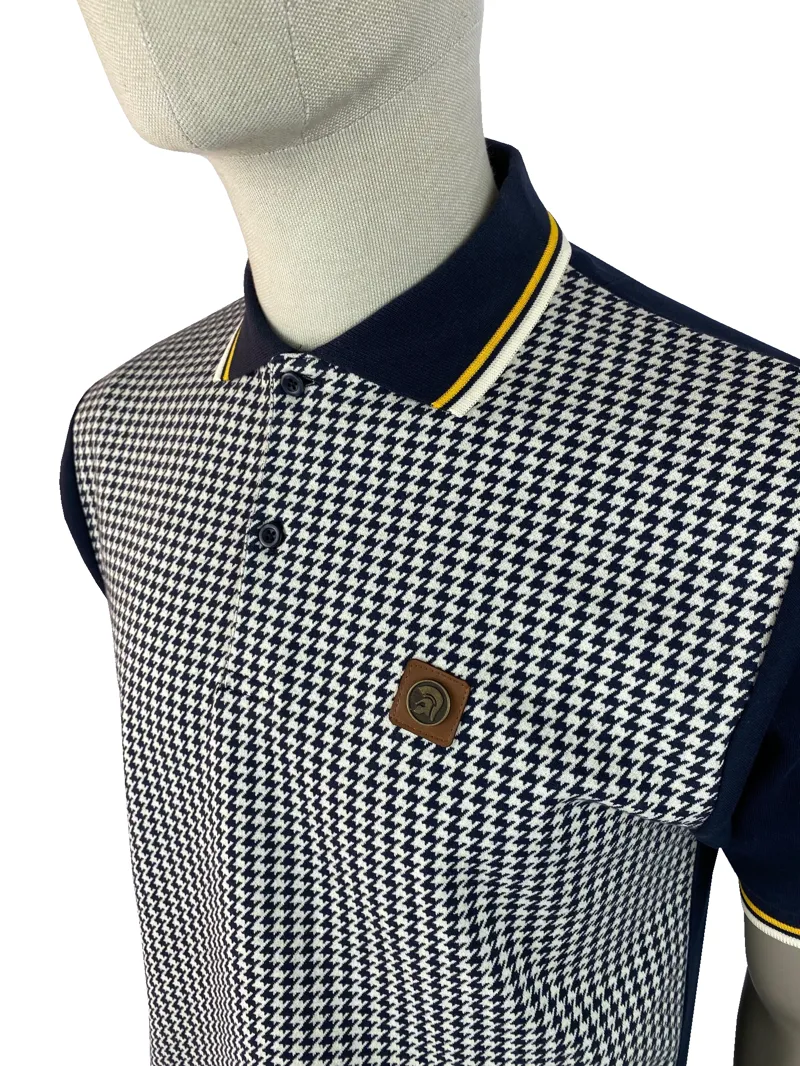 Trojan Jacquard Dogtooth Polo T-shirt Navy-1
