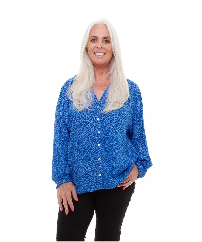 Dreams tonal leopard print blouse Navy