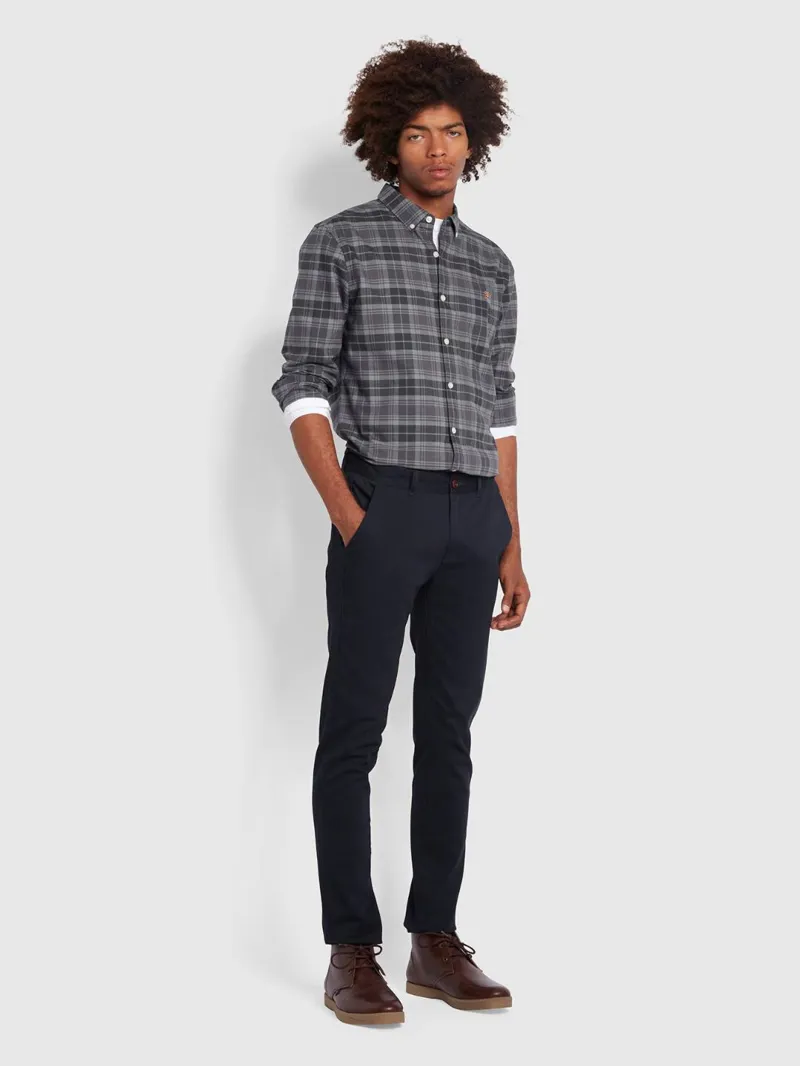 Farah Brewer Checked Slim Fit Shirt Battleship Grey SMALL and XL ONLY-3