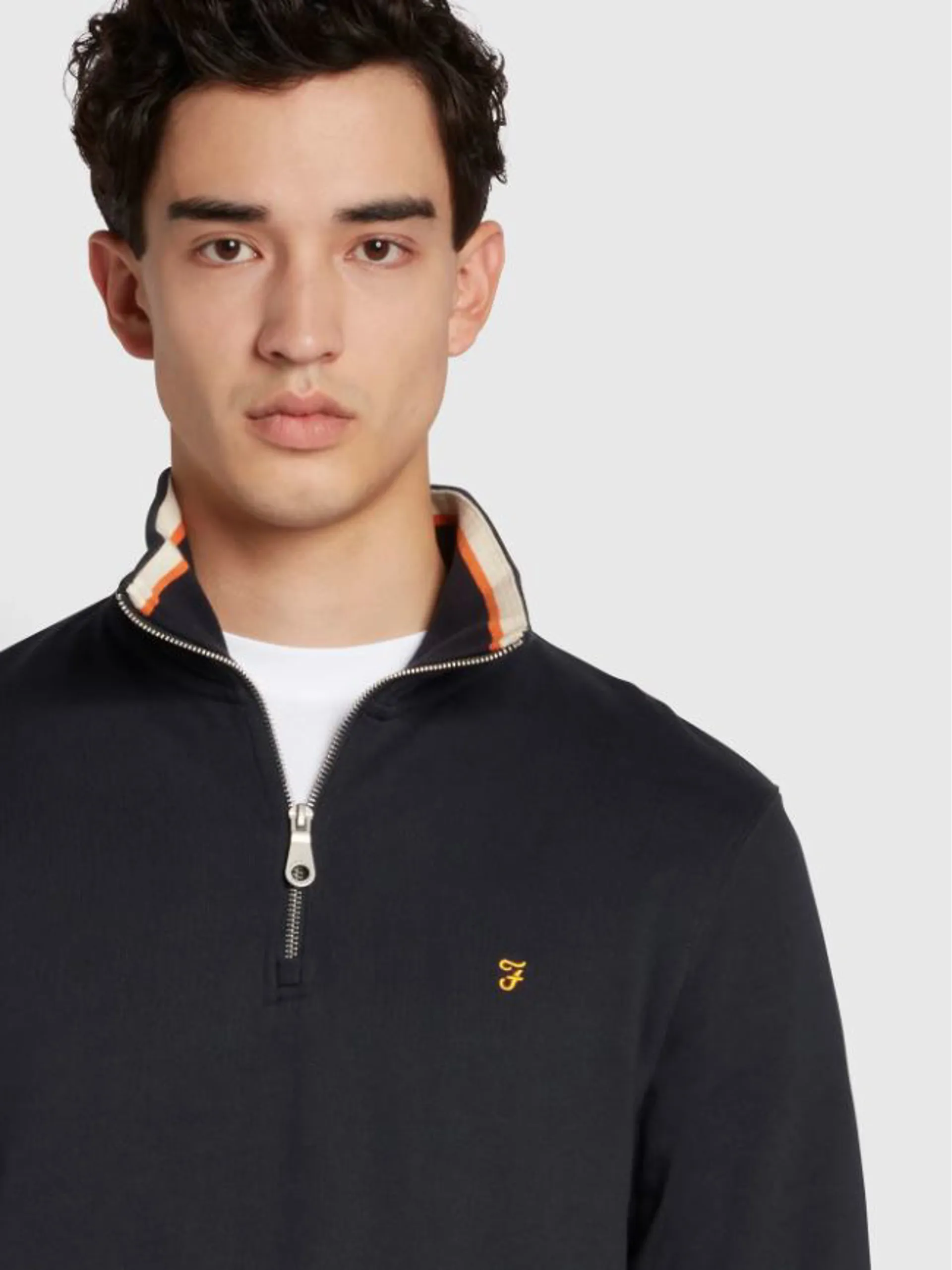 Farah Muriel Zip Neck Orange White Trim Navy