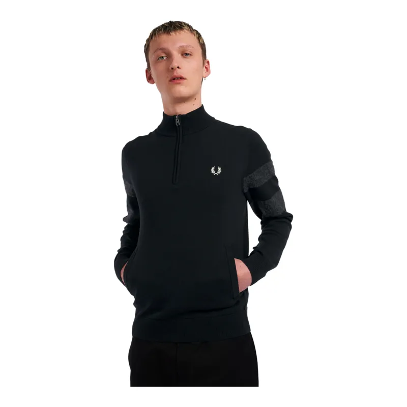 Fred Perry Tipped Half Zip Jumper Black/Grey-2