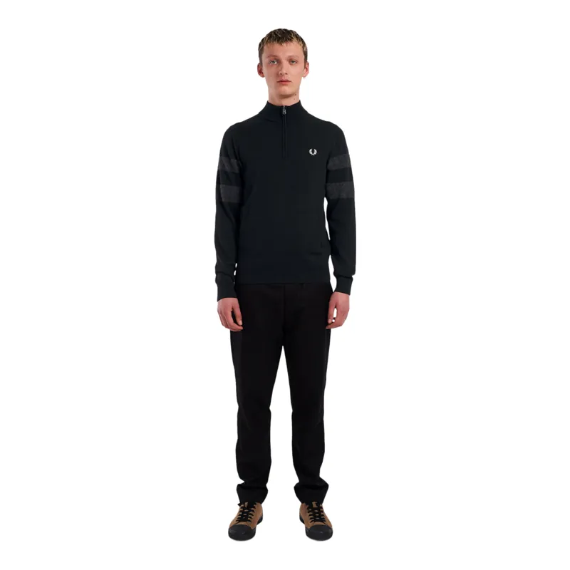 Fred Perry Tipped Half Zip Jumper Black/Grey-1