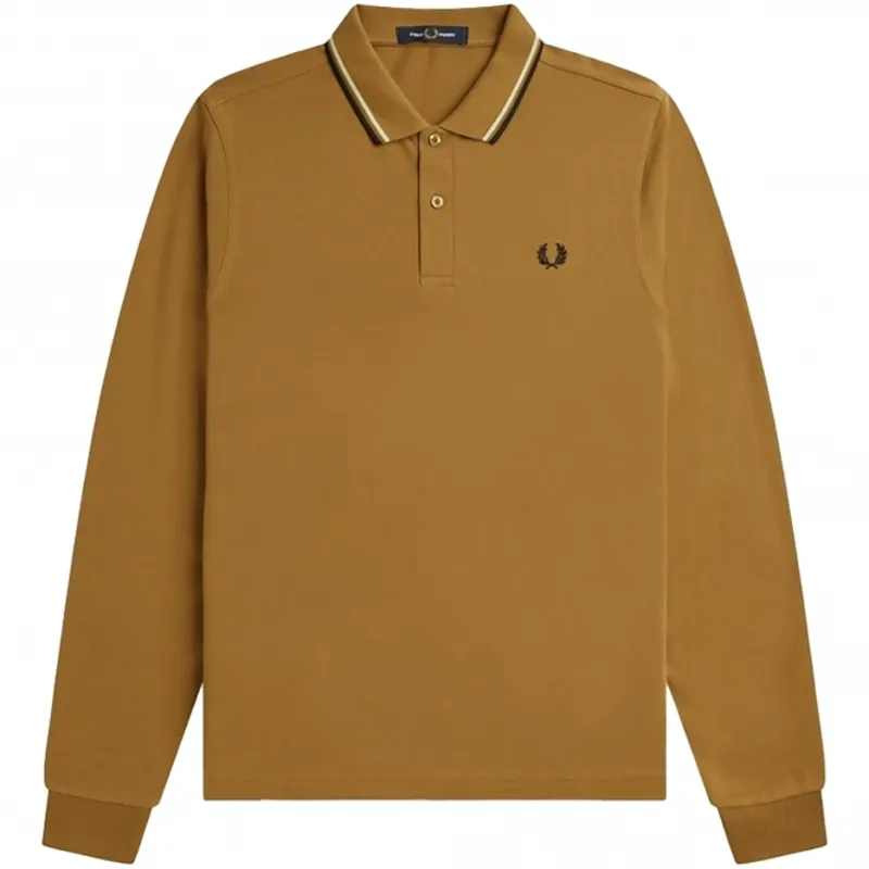 Fred Perry Long Sleeve Polo T-shirt Dark Caramel XXL ONLY LAST ONE-3