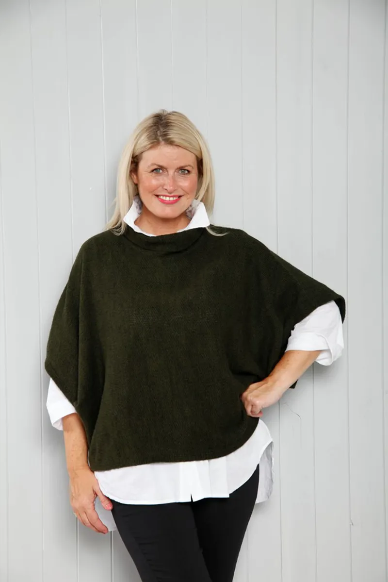 Goose Island cowl neck poncho Khaki