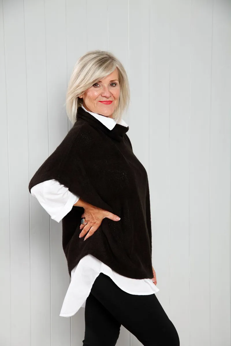 Goose Island cowl neck poncho Chocolate-1