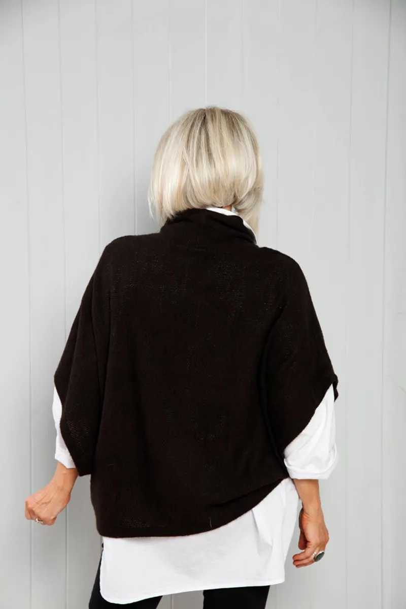 Goose Island cowl neck poncho Chocolate-2