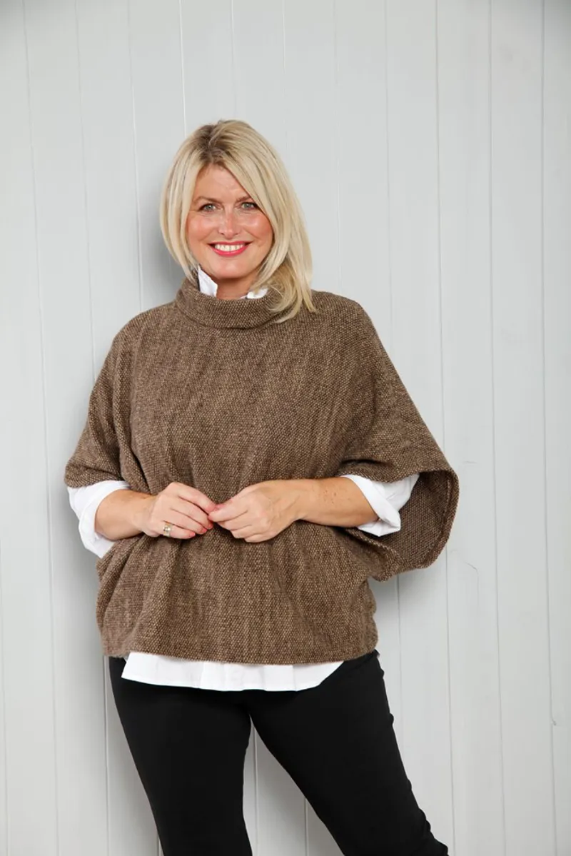 Goose Island cowl neck poncho Taupe