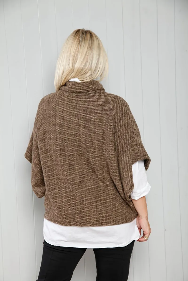 Goose Island cowl neck poncho Taupe-2