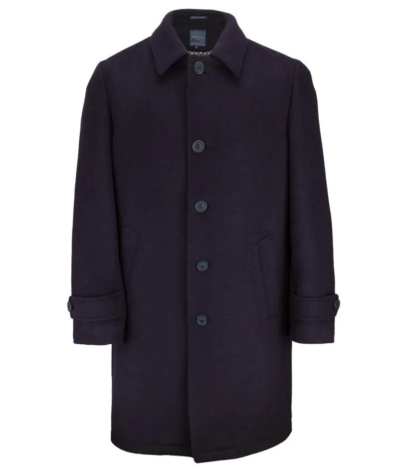 Guide London Wool Blend Overcoat Navy