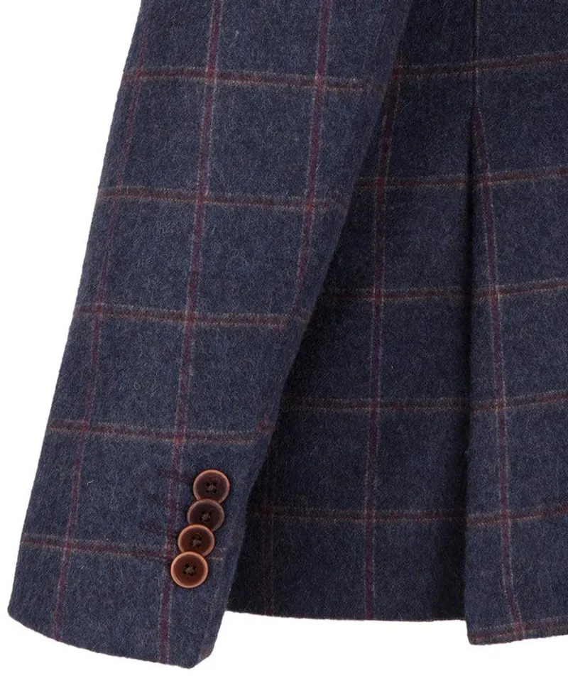 Guide London Brushed Tweed Check Blazer Navy/Burgundy-1