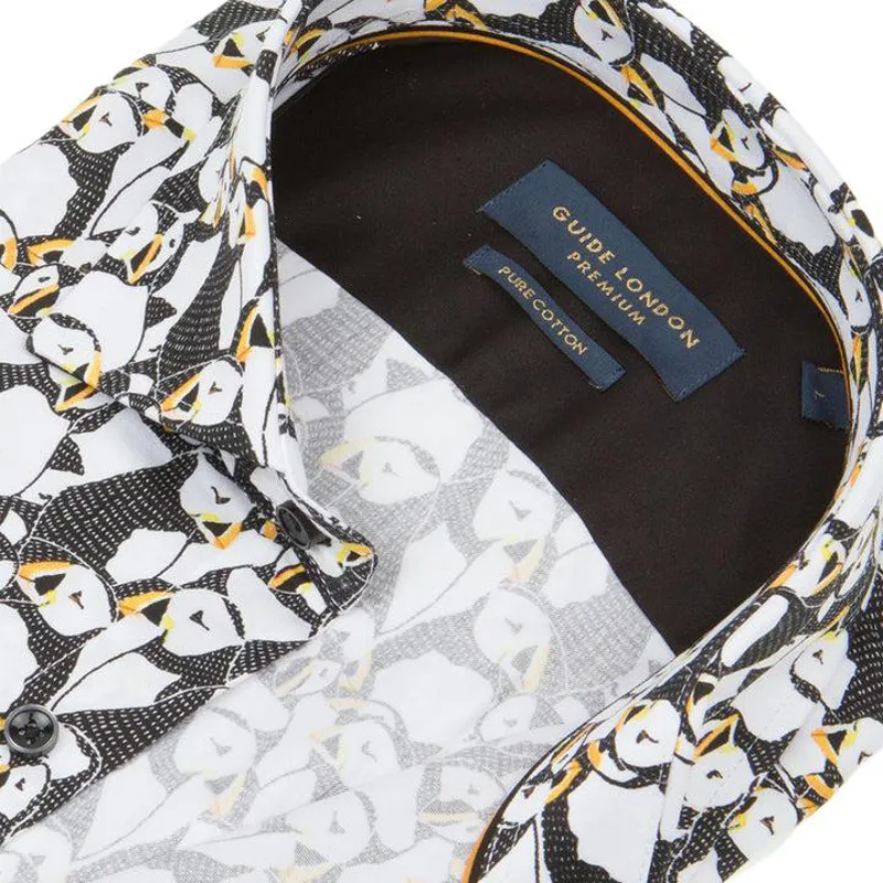 Guide London Puffin Print Shirt Black/White LARGE ONLY LAST ONE-1