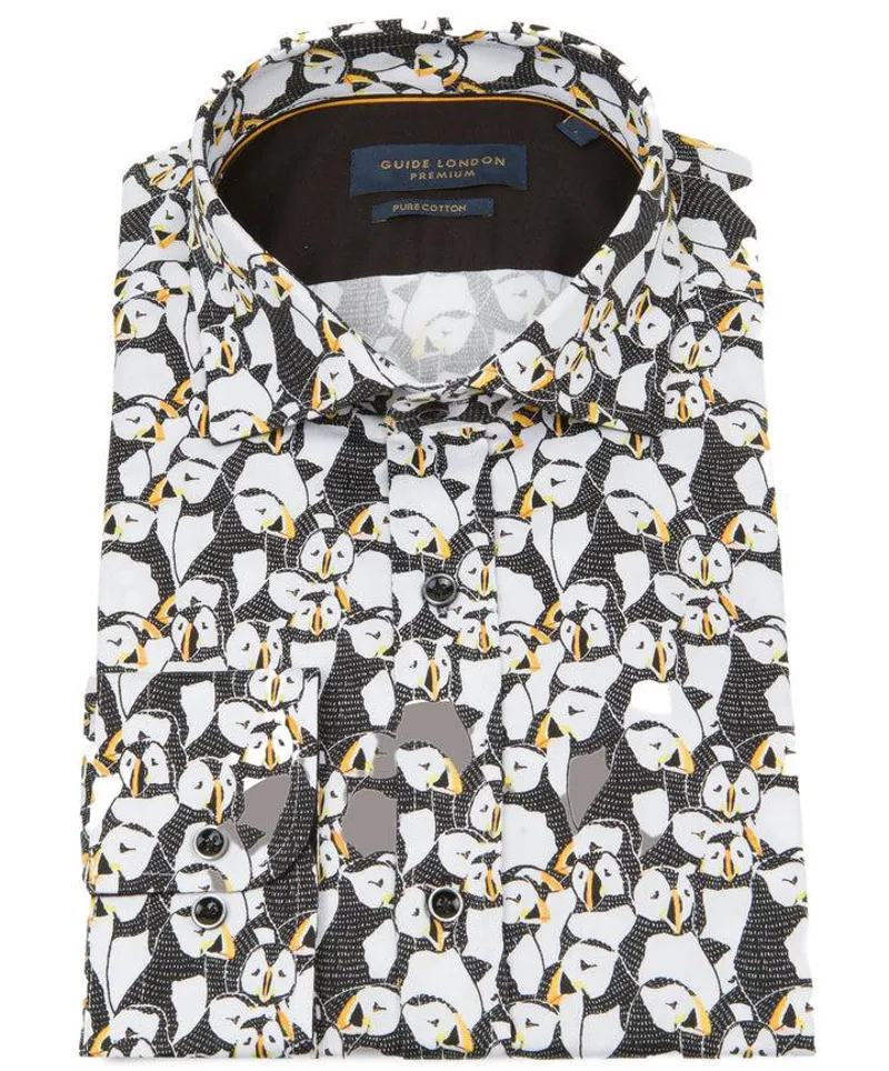 Guide London Puffin Print Shirt Black/White LARGE ONLY LAST ONE