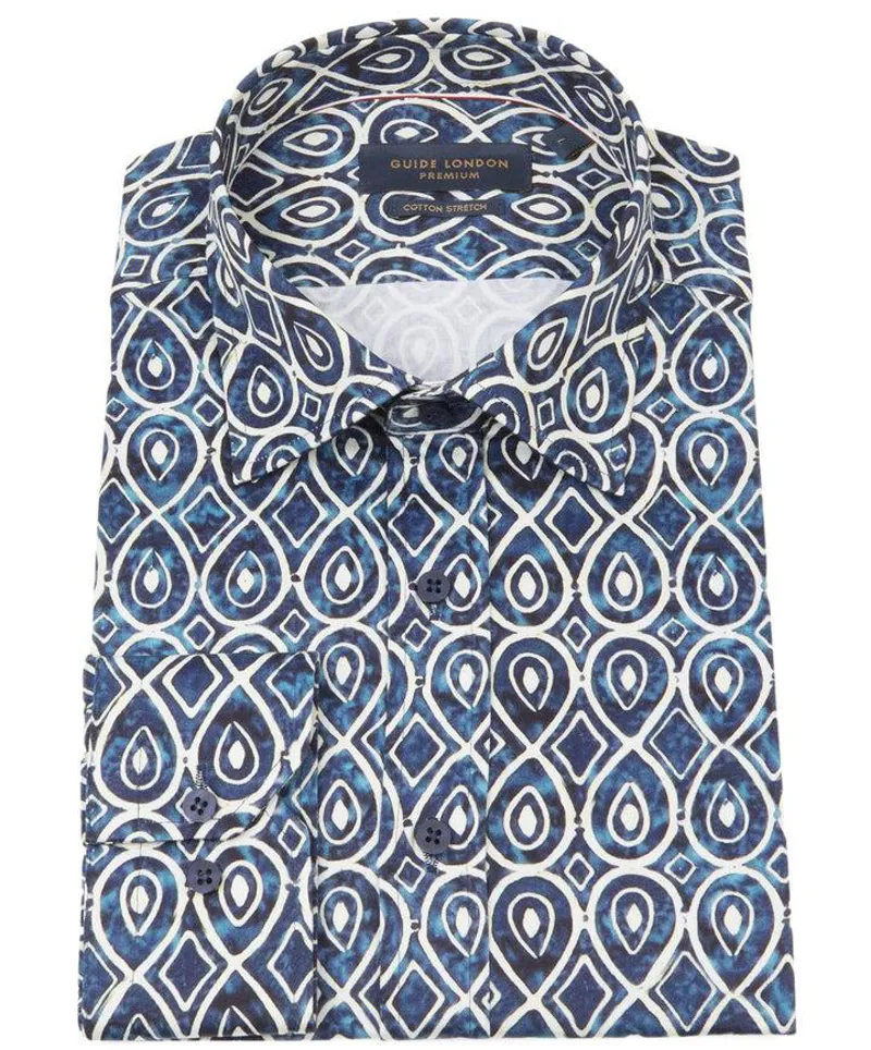 Guide London Tile Print Shirt Navy/Cream XXXXL ONLY LAST ONE