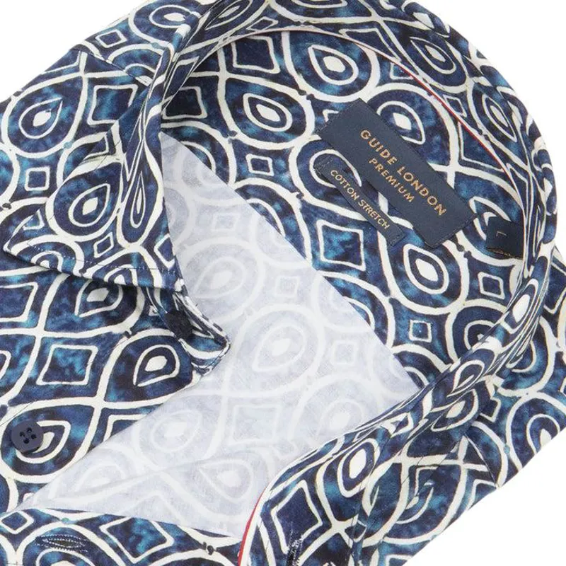 Guide London Tile Print Shirt Navy/Cream XXXXL ONLY LAST ONE-1